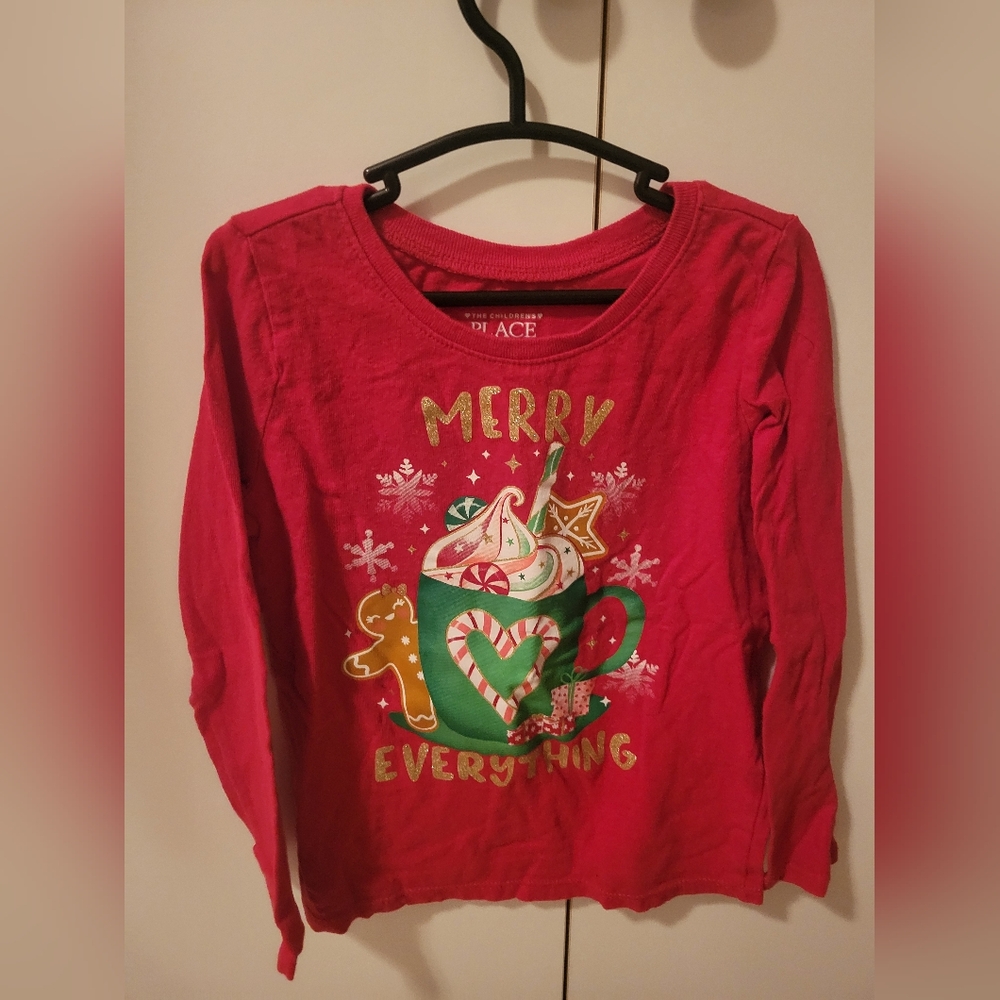 🩷5/15$ The Children's Place Red Merry Everything Kids Shirt